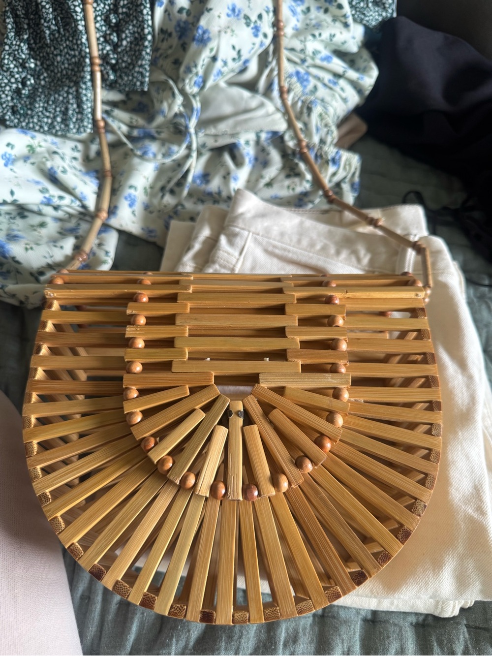 Natural Bamboo Semi-Circle Crossbody Bag